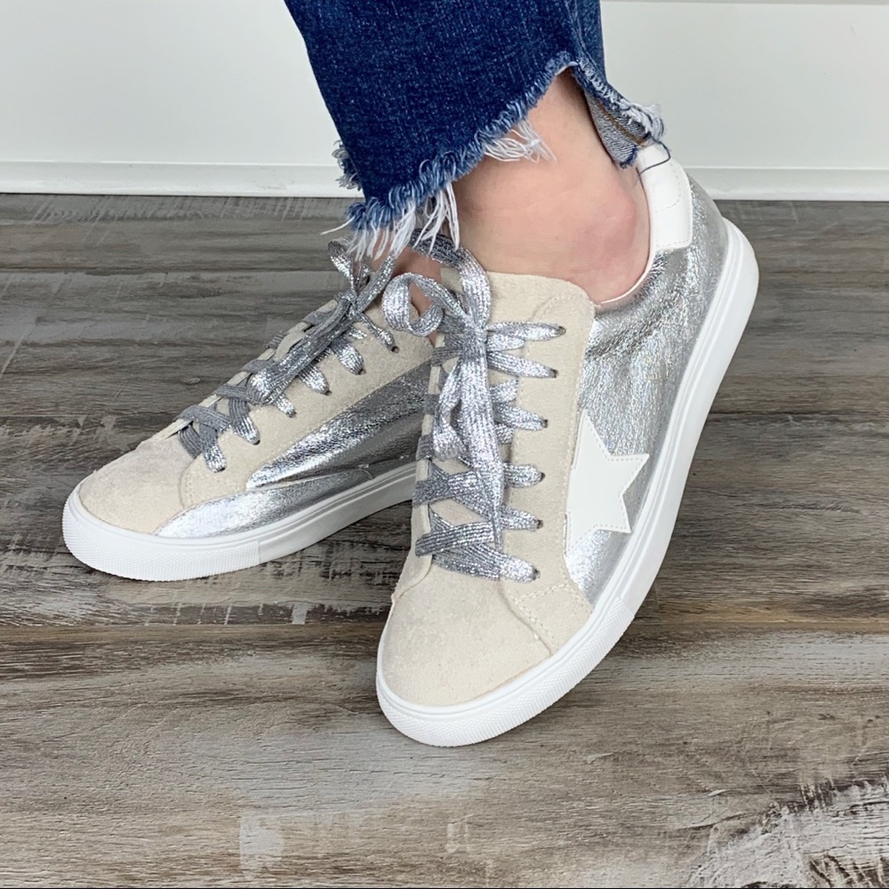 Super Star Faux Suede Metallic Sneakers - Silver - Picture 4 of 7